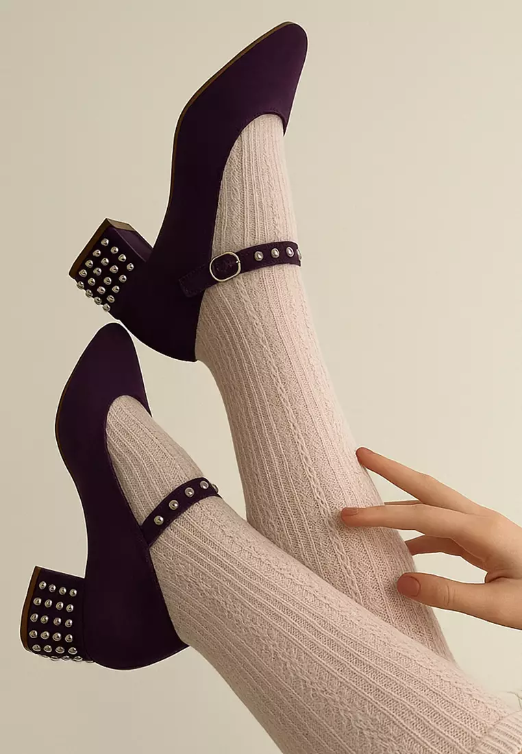 Studded Mary Jane Pumps In Purple