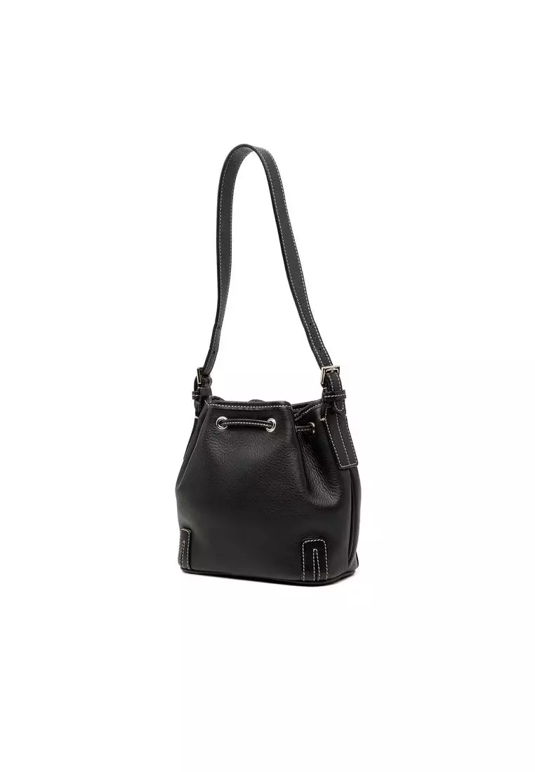 Pre-Loved Burberry Leather Drawstring Bucket Bag