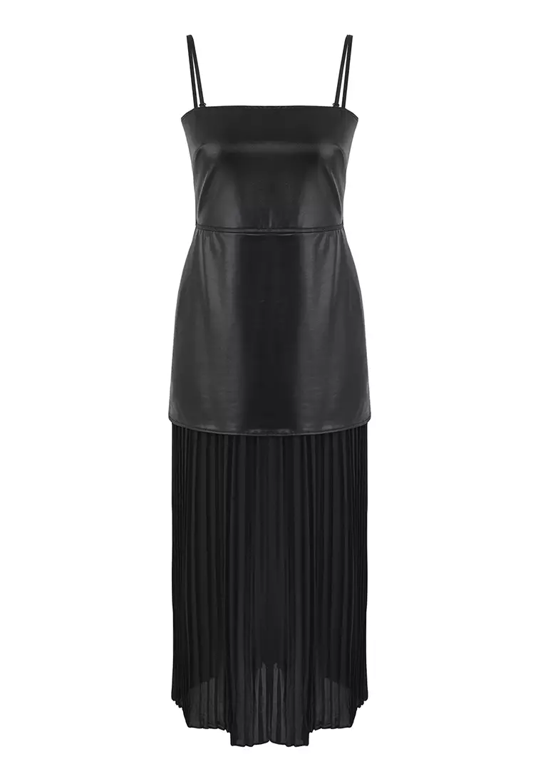 Trendyol Faux Leather and Chiffon Dress 2026 | Buy Trendyol Online