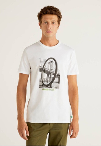 United Colors of Benetton white Organic cotton t-shirt with print 2D85CAA6025E05GS_1