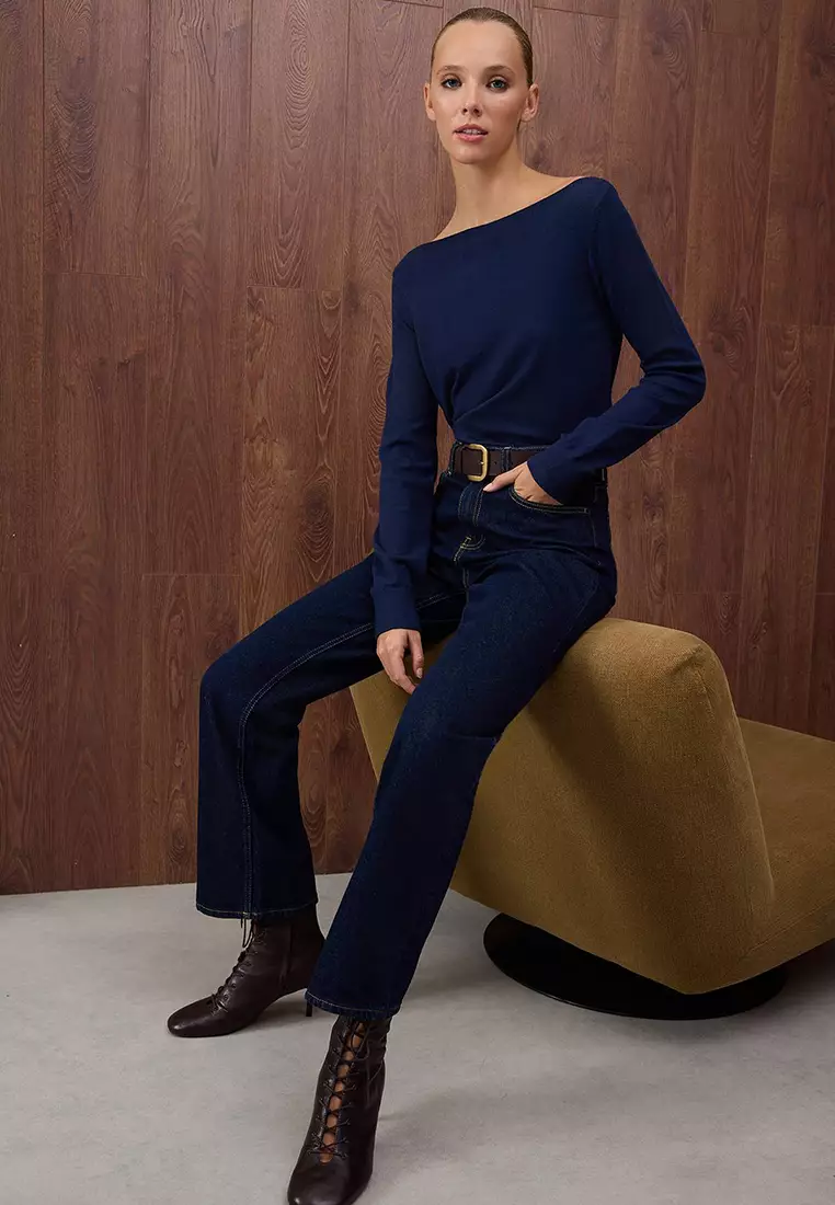 Special Collection Navy Blue Premium Yarn/Special Yarn Trend Knitwear Sweater Twoaw26Kz00159