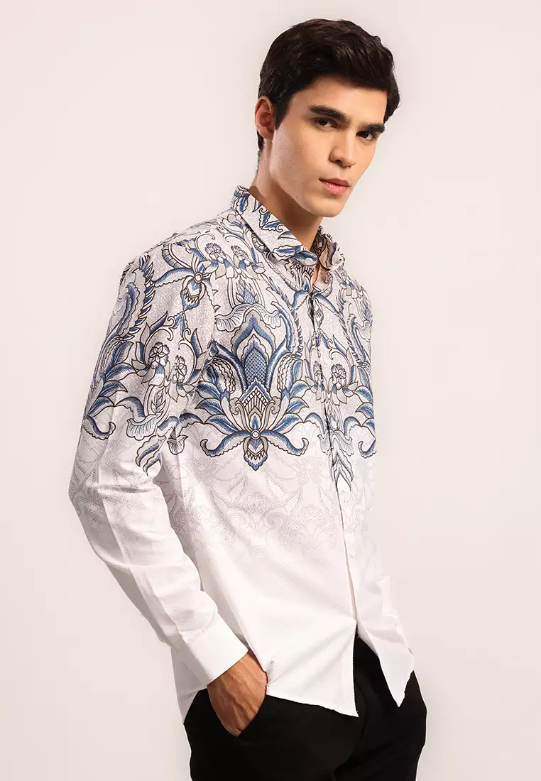 MOC - Kemeja Batik Pria Lengan Panjang Pramujo - White