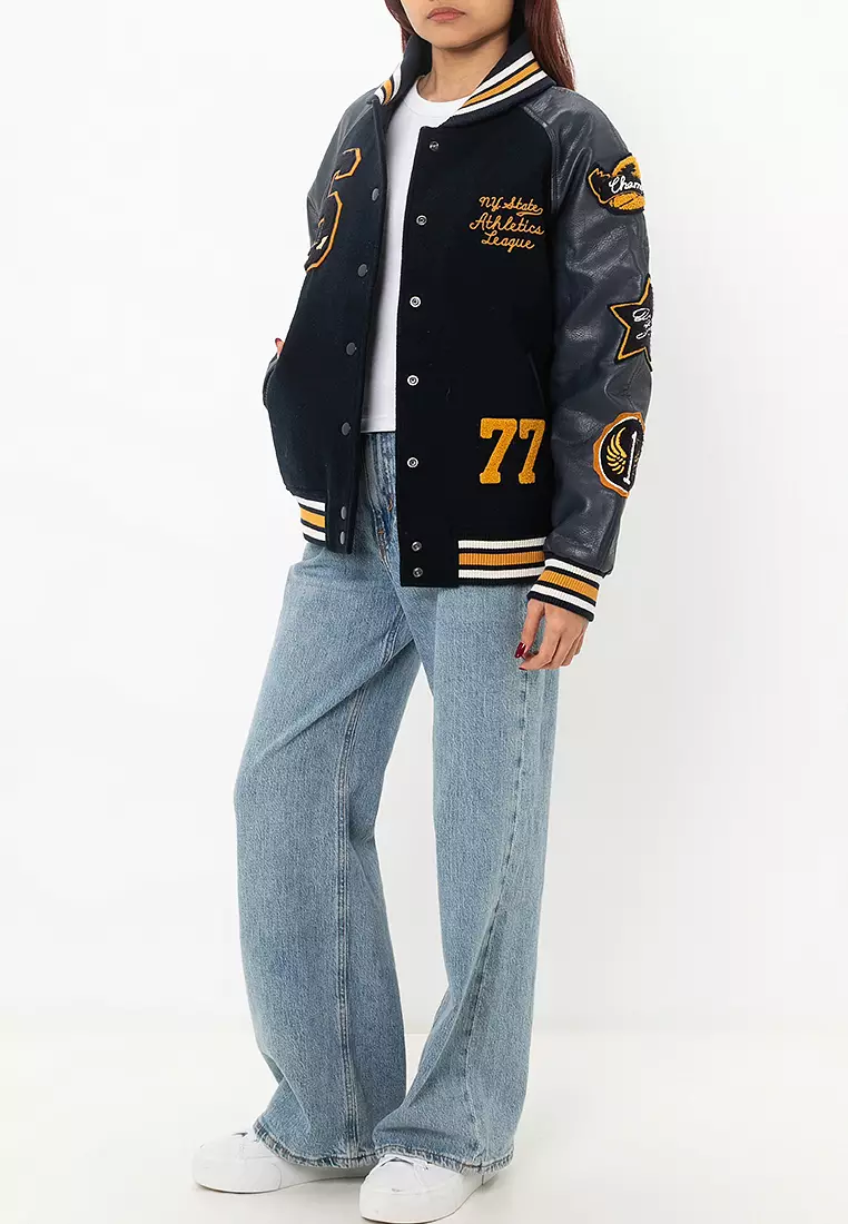 College Patched Varsity Bomber Jacket