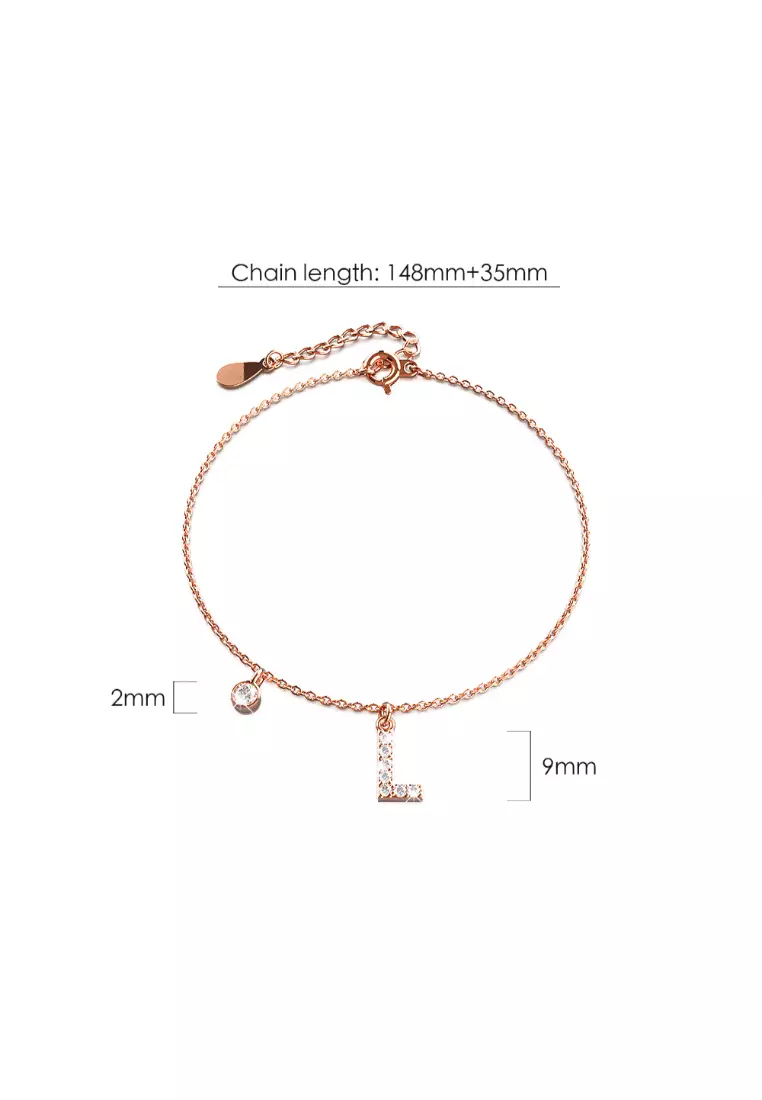 Solid 925 Sterling Silver Initial Crystal Personalised Alphabet Letter Bracelet Rose Gold Filled - L