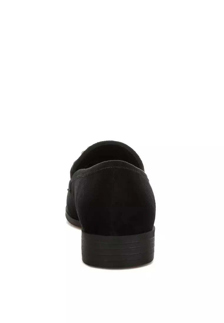 Sepatu Loafer Horsebit Berhias Berlian Imitasi Warna Hitam