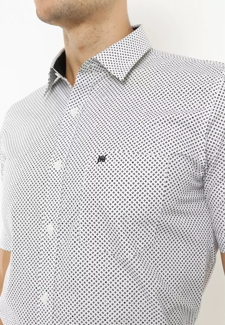 Johnwin - Kemeja Slim Fit - Kemeja Formal - Motif Garis Kecil - Putih - FSH.650.K380.732.C-S/S