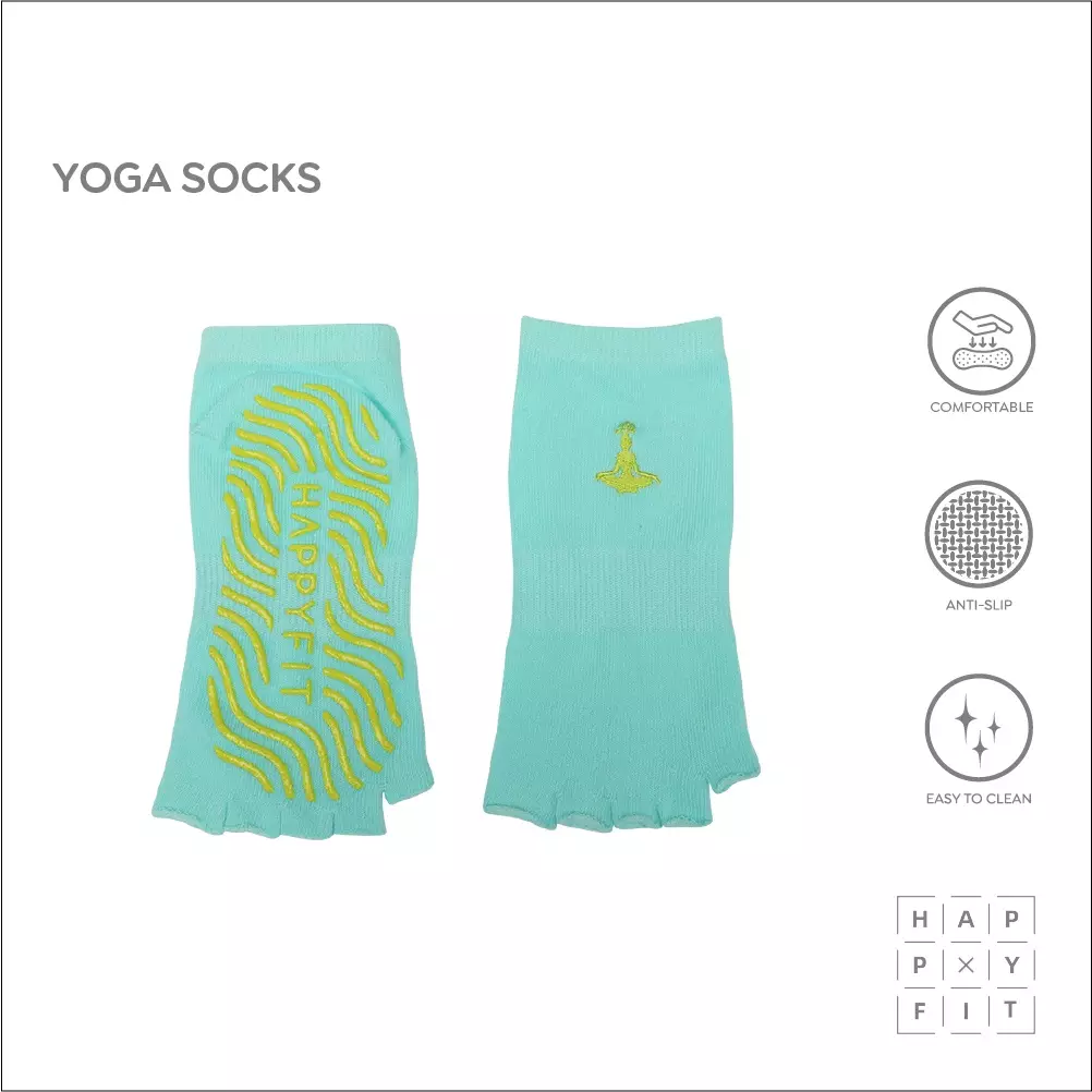 HAPPYFIT - Yoga Socks Open Finger Anti Slip / Kaos Kaki Yoga / Barre / Pilates Blue