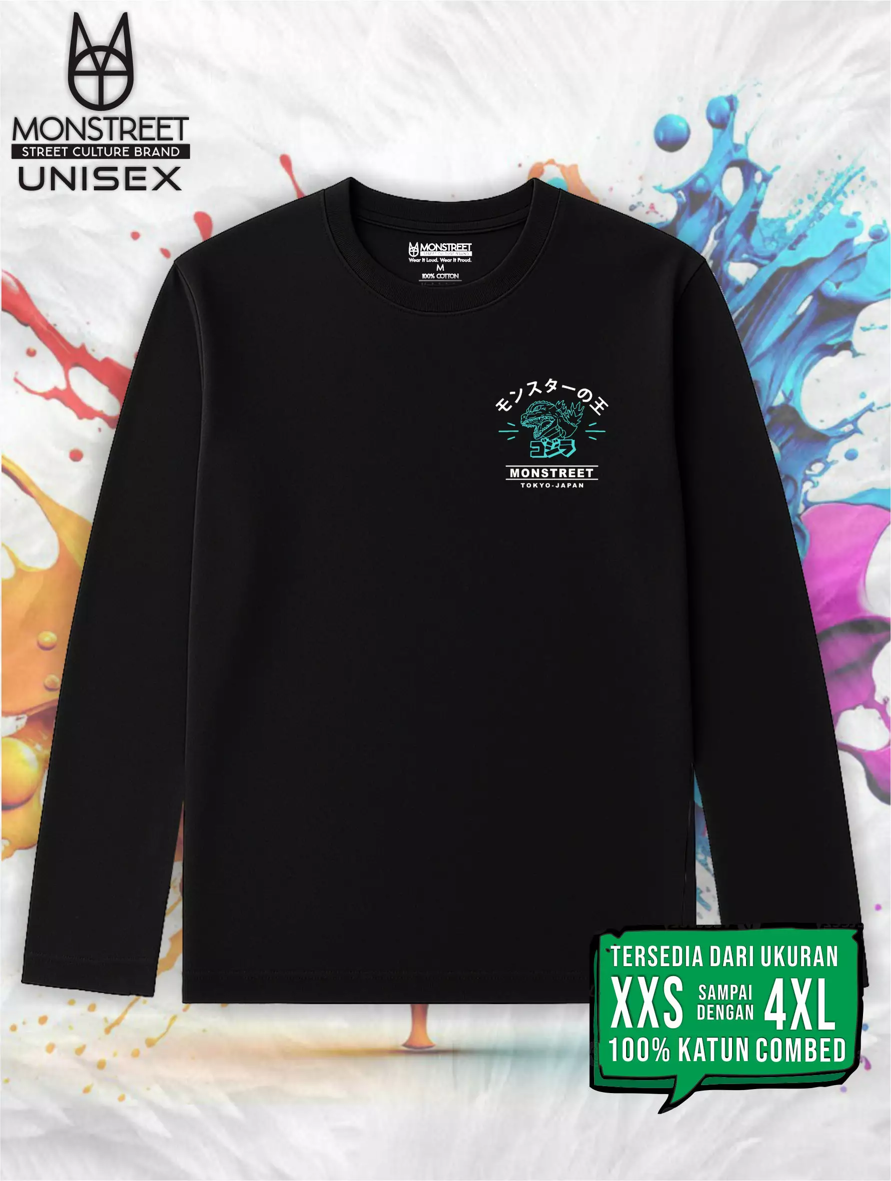Monstreet Kaos Katun Combed 24S Grafis Reguler Fit Lengan Panjang Hitam Tshirt LUTR92 Cotton Combed 24S Graphic Tshirt Regular Fit Full Sleeve Black Tshirt