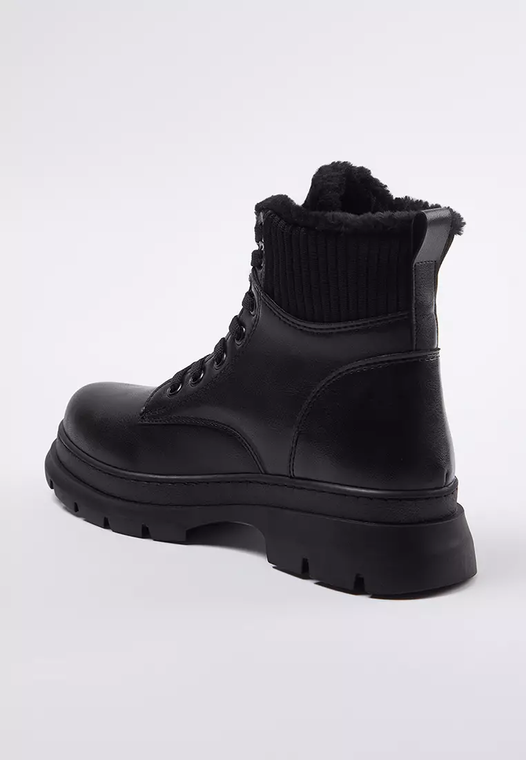 Black Fur Detailed Lace Up Women's Boots Takaw25Bo00027