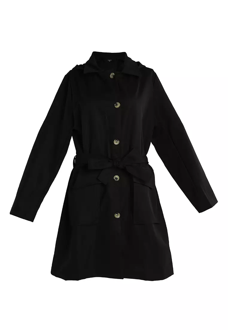 Buy London Rag Black Long Belted Coat with Hood 2024 Online | ZALORA ...