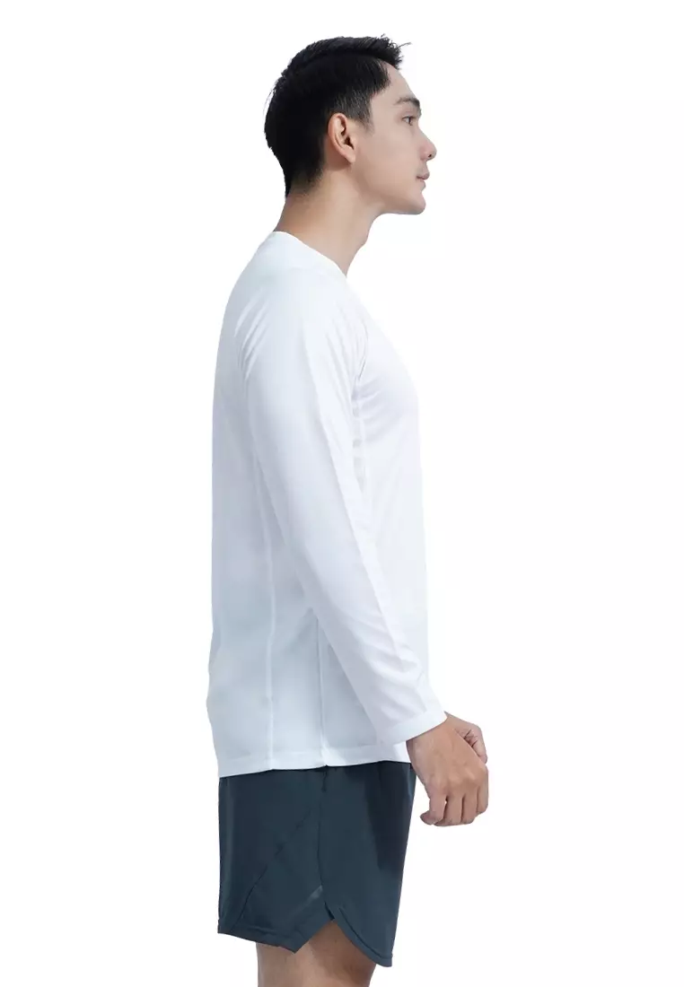 Tiento Kaos Running Dry Fit Lengan Panjang Baju Olahraga Pria Lari Gym Fitness White