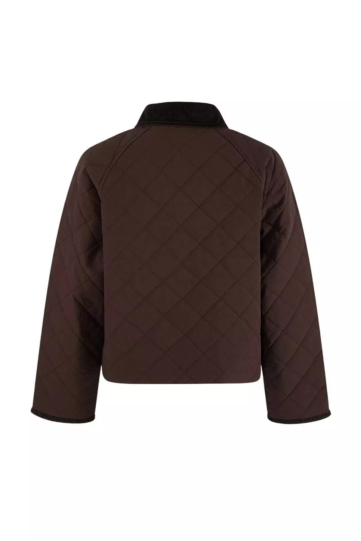 Brown Oversize Quilted Velvet Collar Detailed Seasonal Coat Twoss26Mo24