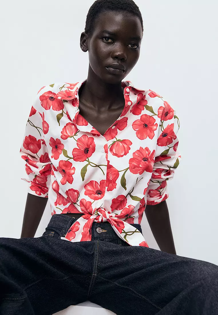 Jual Mango Floral-Print Poplin Shirt Original 2025 ZALORA