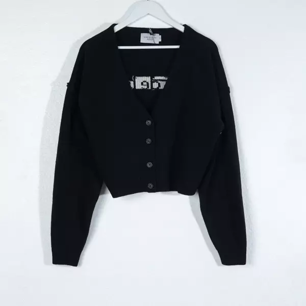 Jual Acme De La Vie Cardigan ADLV BASIC TEXT CREAM BLACK KNIT CROP