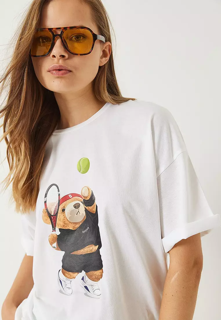 Women's Tennis Teddy Printed Oversize T-Shirt 6005 60283084