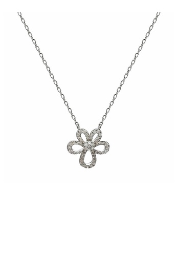 ZITIQUE silver Women's Diamond Embedded Hollowed Flower Necklace - Silver 883BFAC7A74A72GS_1