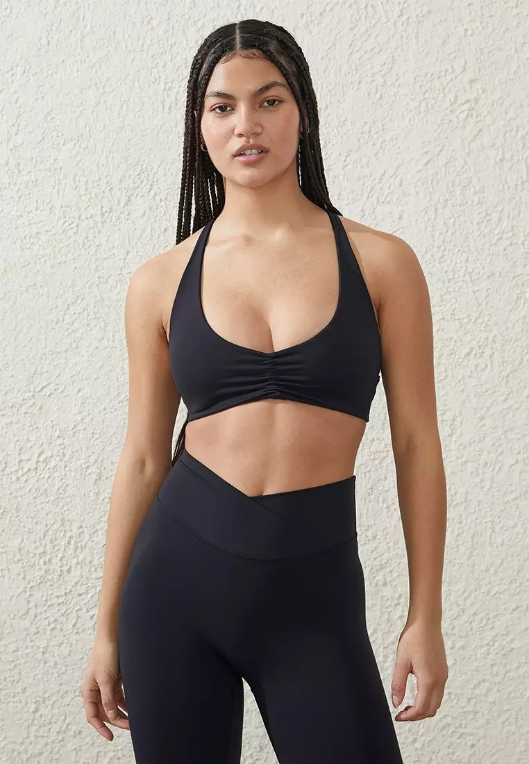 Lorna Jane medium support mesh layer cross back sports bra in black