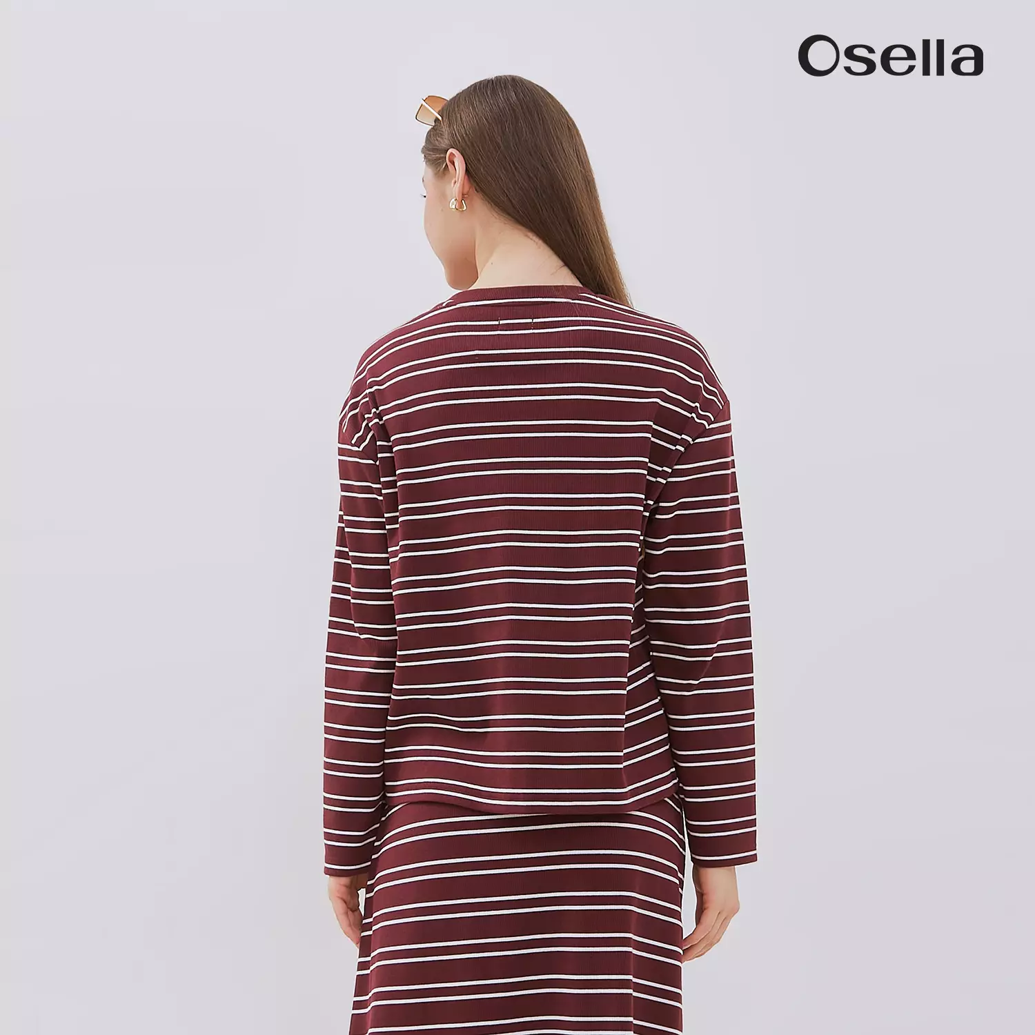 Osella Jeanne Stripe Rib-Kint Long Sleeve Top 2177500318 | Atasan Rajut Garis Garis Wanita Lengan Panjang