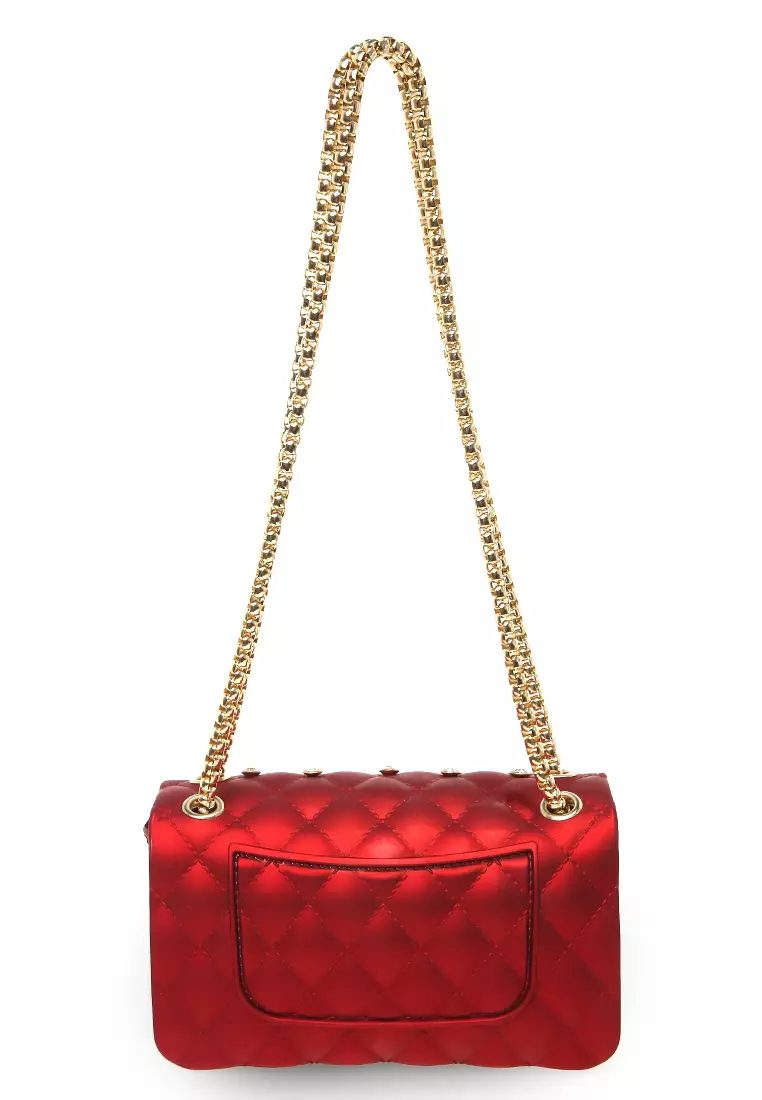 Ives Slingbags Women Tali Rantai Hiasan Diamond Casual Tas Jelly Premium Quality - Maroon