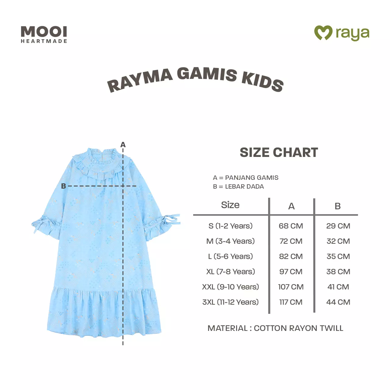 Mooi Dress Anak Gamis Anak Perempuan Raya Collection Rayma Gamis - Sky Blue