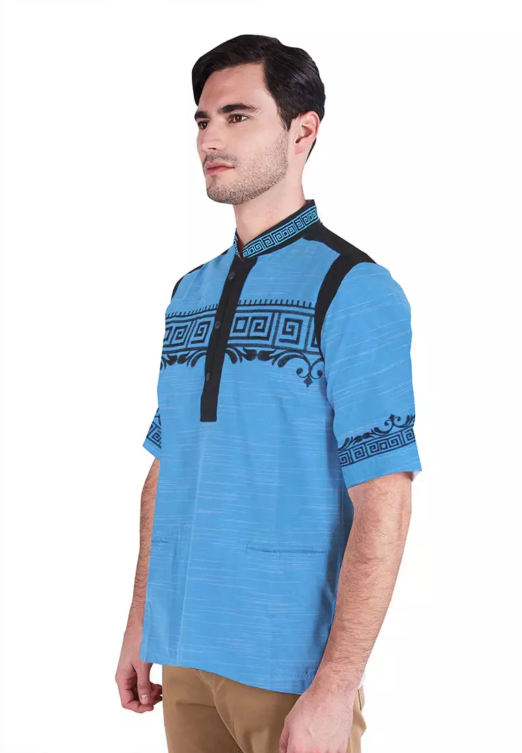 LGS - Slim Fit - Baju Koko - Lengan Pendek - Motif Kotak - Biru - JSH.385.S601KF.196