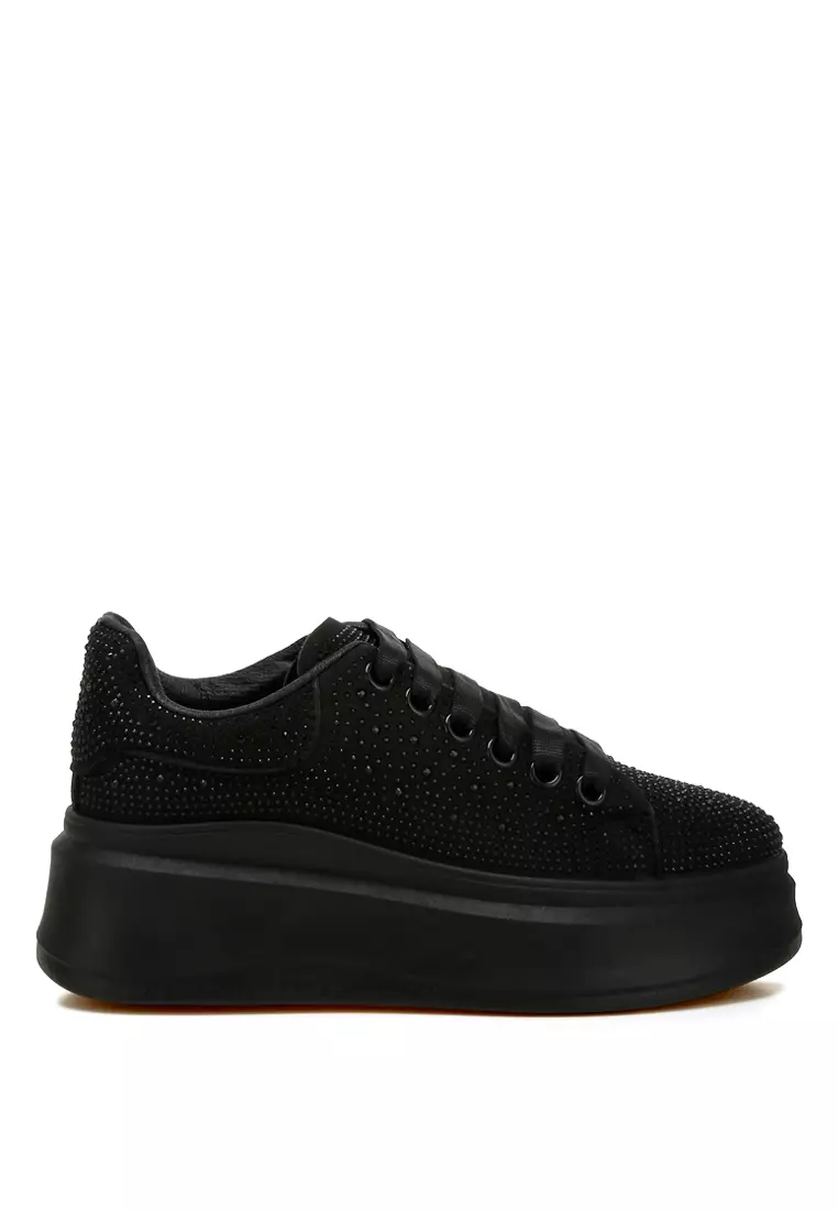 Discount on London Rag  shoes - SKU: Rhinestones Embellished Chunky Sneakers in Black