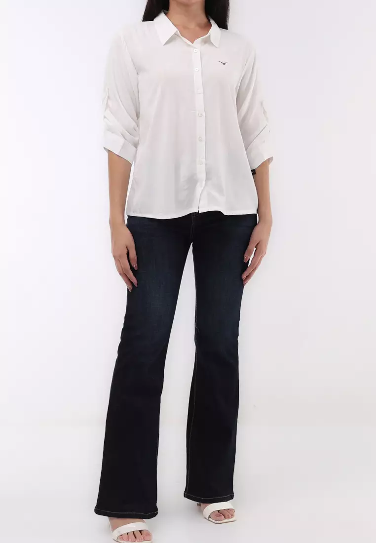 Woven Plain Soft Linen 3/4 Blouse