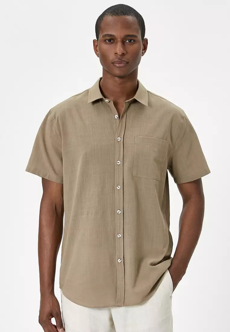 Discount on KOTON  shoes - SKU: Short Sleeve Shirt Slim Fit Classic Collar Buttoned Pocket Detailed