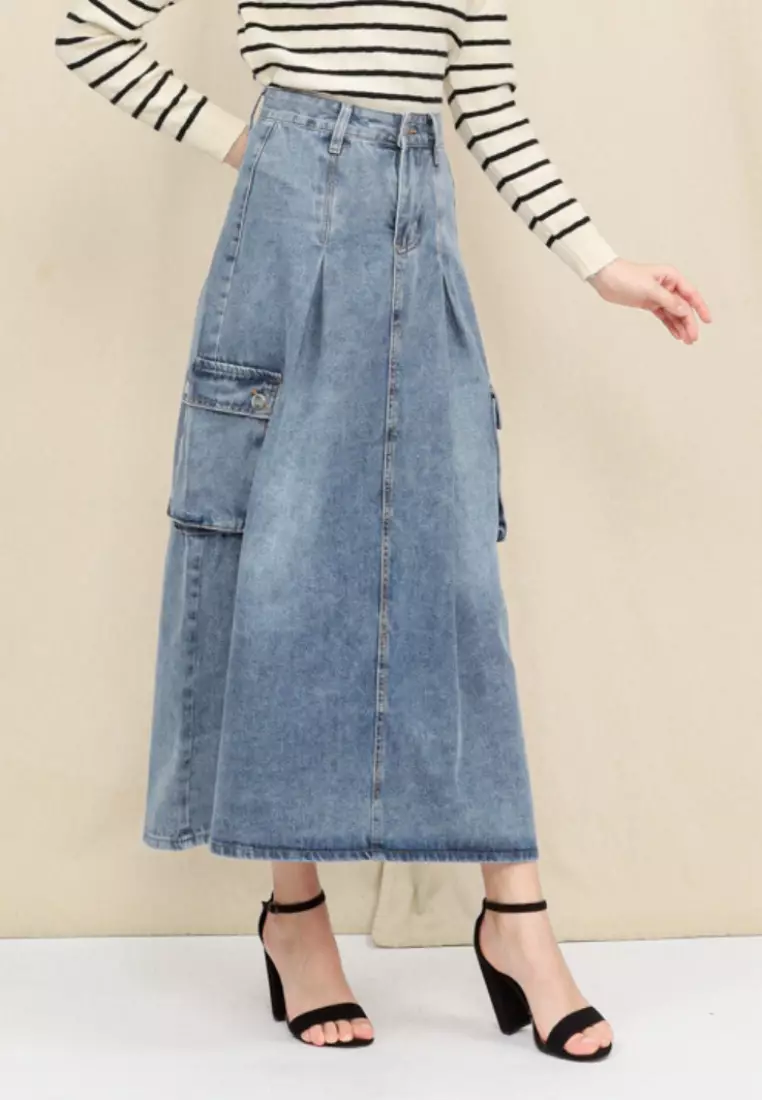 Lora Long Skirt Jeans in Blue
