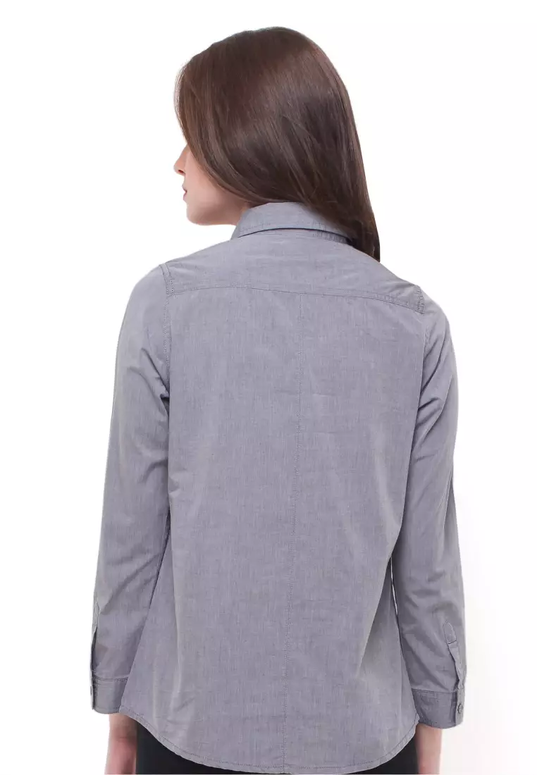 Regular Fit - Kemeja Wanita - Lengan Panjang - Abu