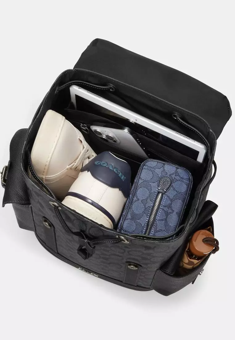 Coach Hudson Backpack In Signature Canvas Charcoal Black