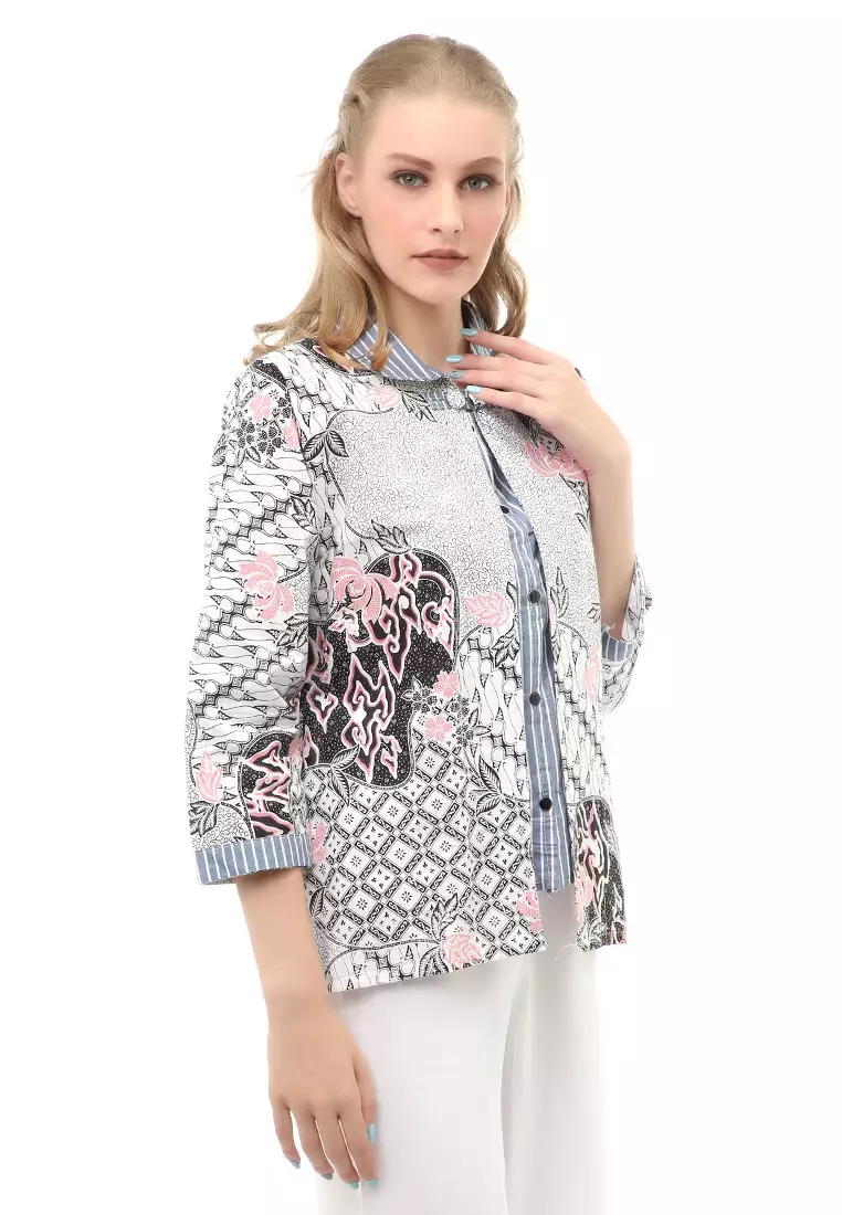 Lynelle Atasan Wanita Batik Bolero Lengan Panjang Motif Simply Material Cotton ORIGINAL - Gray