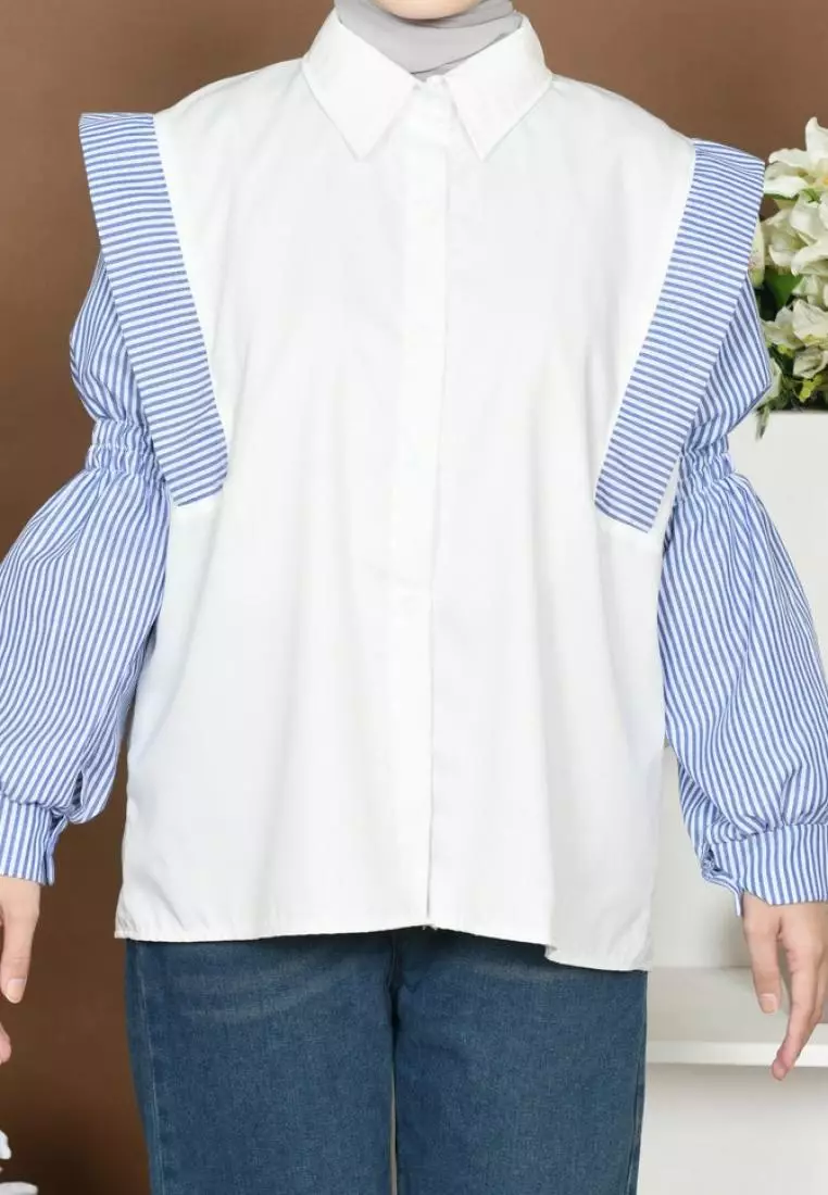 Liya Mix Stripe Shirt - Broken White M18860 R29S1