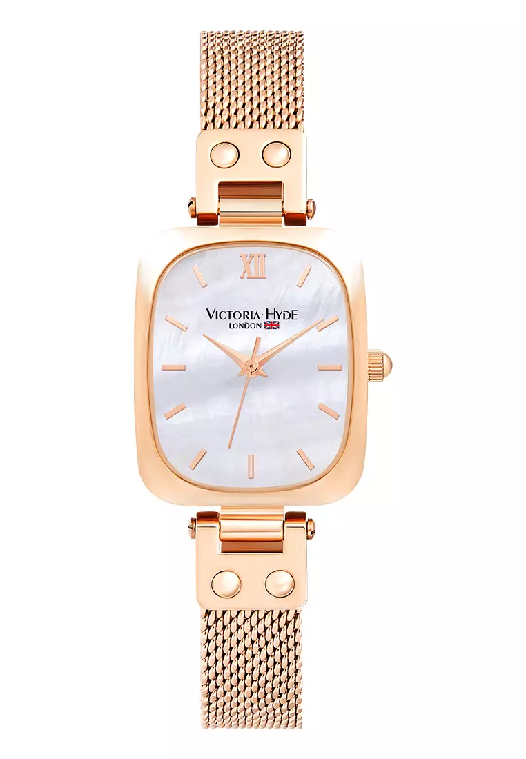 Vivian 22×26mm女士手表 不鏽鋼表帶 長方形天然貝母表盤 優雅經典-玫瑰金