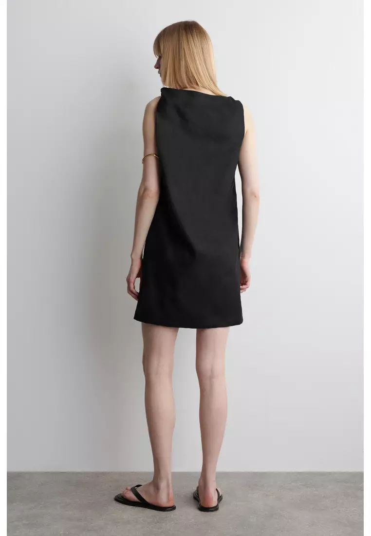 TWIST-DETAIL LINEN MINI DRESS