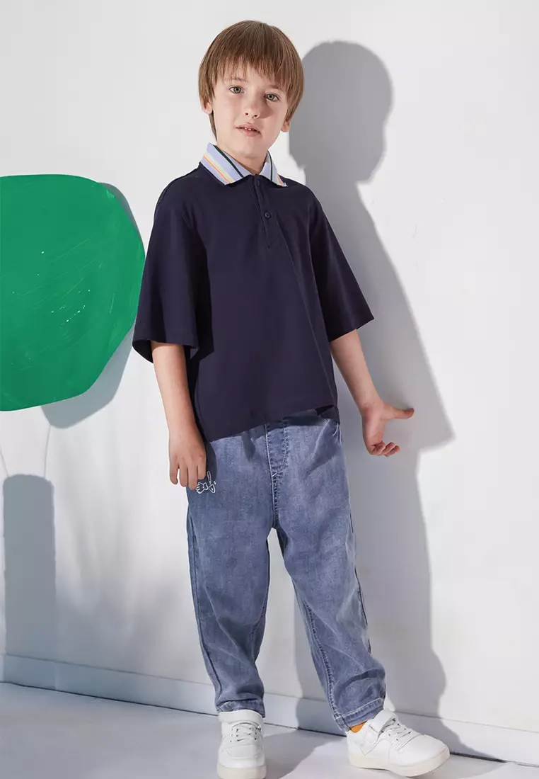 Oversized Polo T-Shirt With Striped Collar