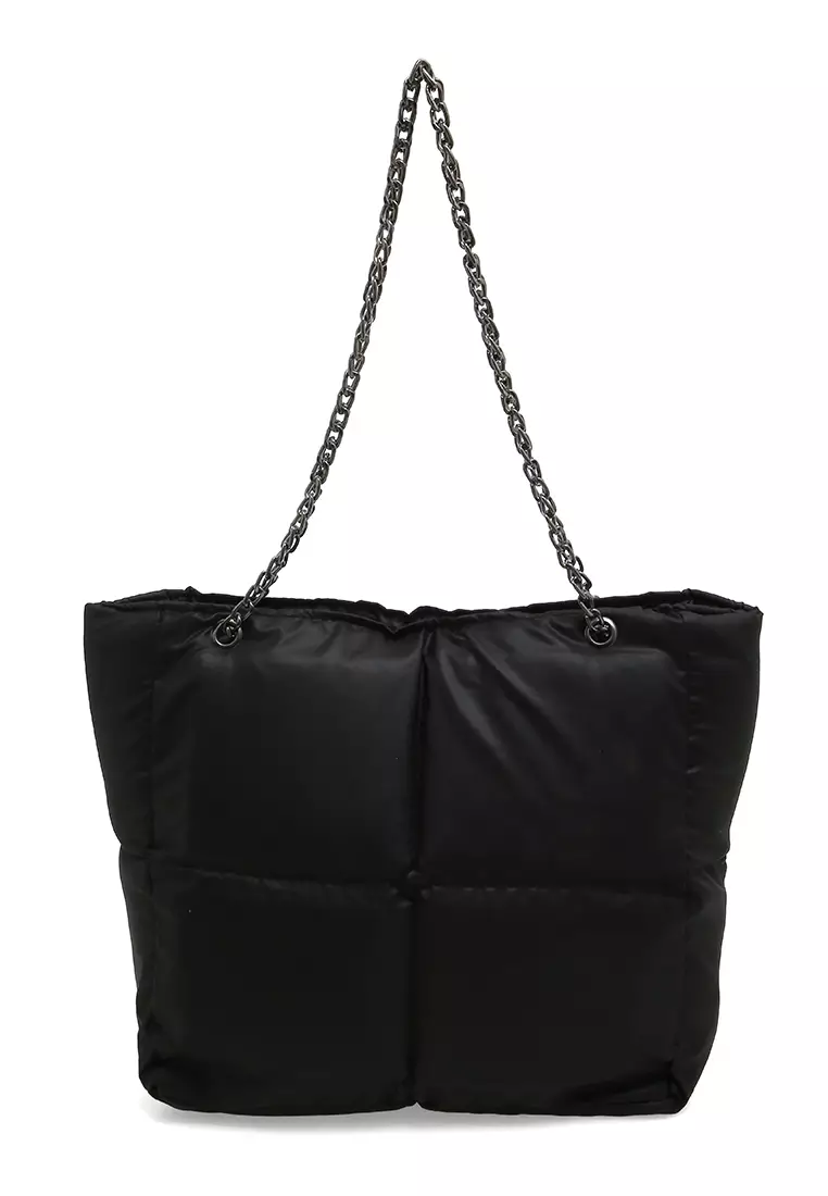 Reina Puffy Bag Two Ropes Smooth Shiny And Plain - Hitam