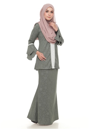 Buy Kurung Luna Lace (Pastel Green Army) from Ms.Husna Apparel in Green at Zalora