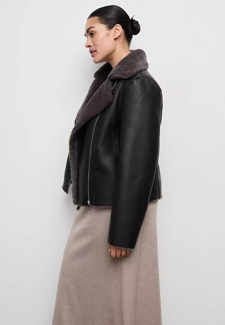 Faux-Fur-Effect Biker Jacket