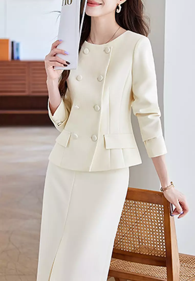 Round Neck Double Breasted Suit Jacket YGH-EM6621