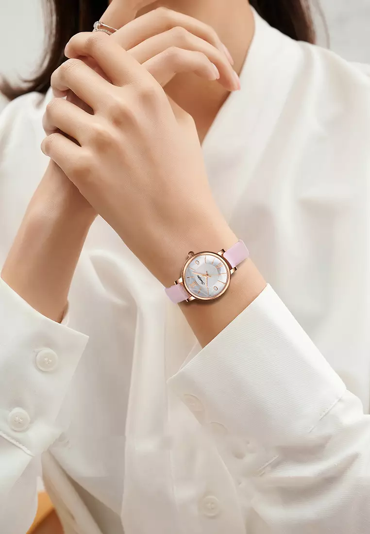 Jam Tangan Wanita 8005 Original Santai Kuarsa Tali Kulit Jam Wanita Anti Air Jam Tangan Cewek pink