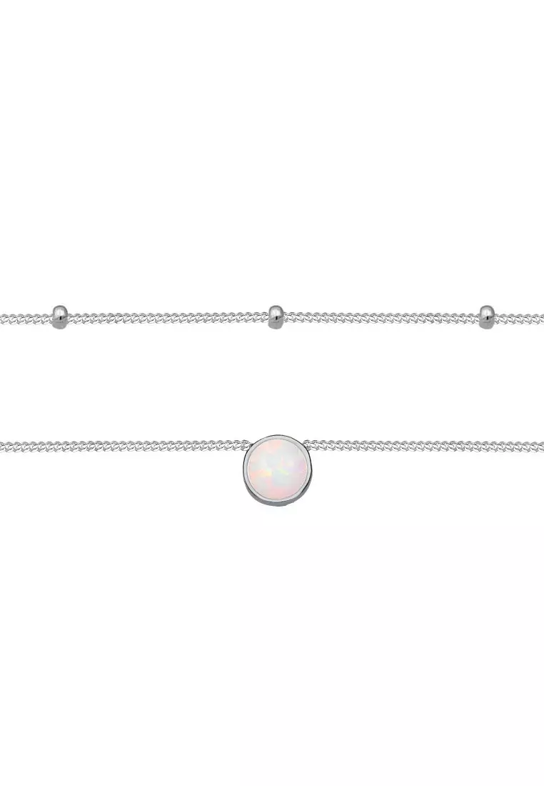 Kalung Perhiasan Perak 925 Wanita Choker Satellite Chain Layer Trend Synthetic Opal