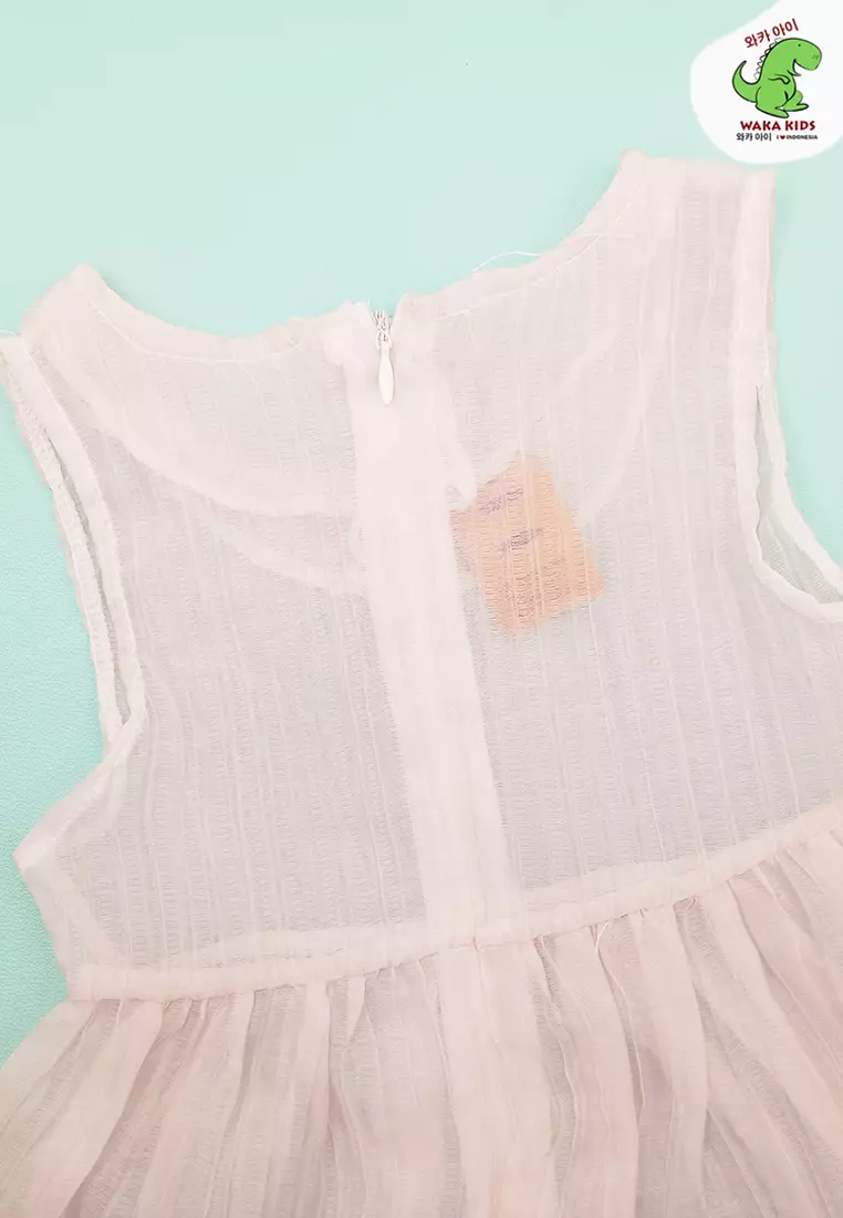 Wakakids Dress Bayi Anak Perempuan Chiffon Transparan Set dengan Tas Bentuk Bear Outer Dress 4425 Venrc