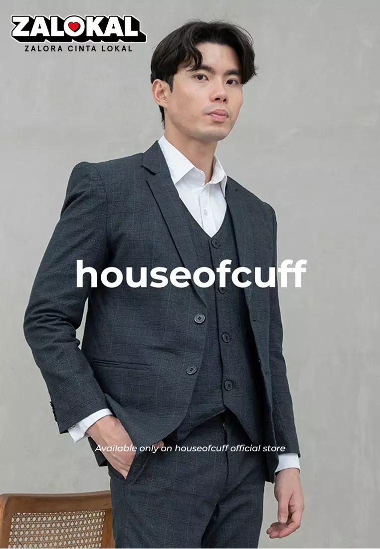 Jual House Of Cuff Houseofcuff Jas Celana Vest Rompi Blazer Navy Slim Fit Motif Kotak Original