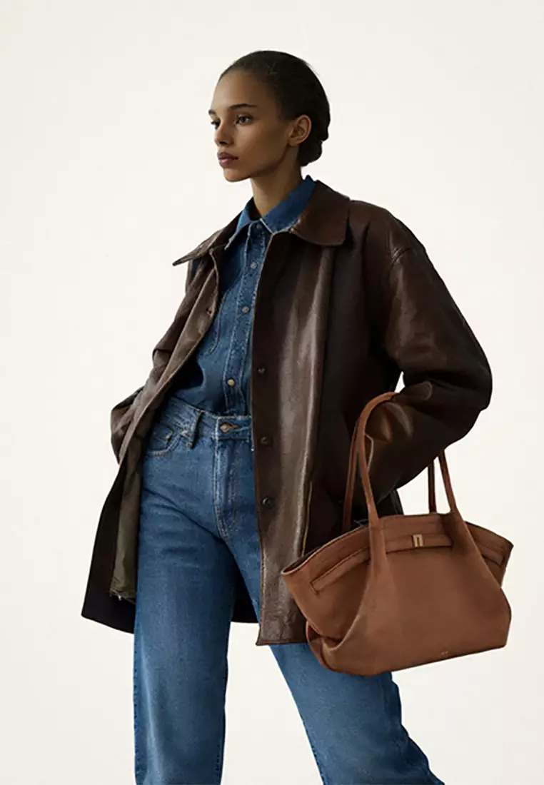 Hana Medium Faux Suede Tote Bag - Brown