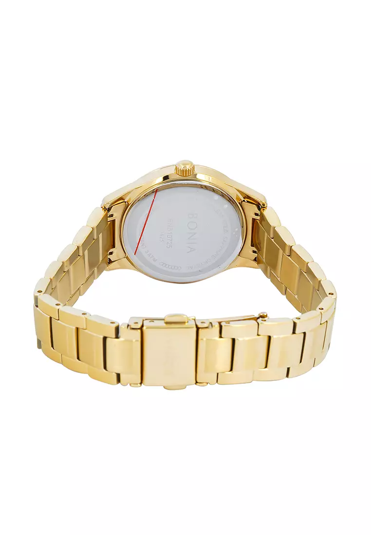 Bonia Sapphire Glass - Jam Tangan Analog Wanita - White Dial - Gold Stainless Steel - B10725-2213S