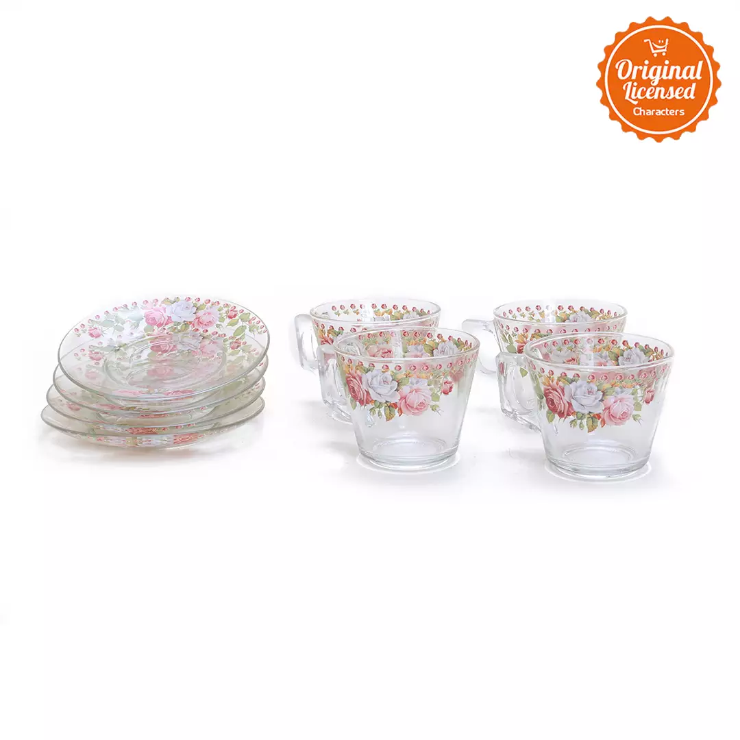 Briliant 8pcs Cup and Saucer Set Summer Pink Rose E