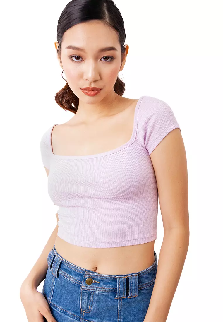 Square Neck Puff Crop Top CJ416