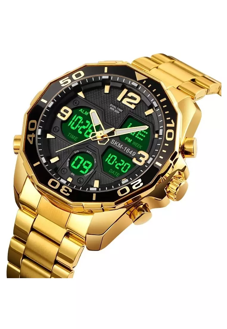 Jam Tangan Analog Digital Pria Design Elegan Water Resistant 30m Material Strap Tali Stainless Steel HK16 ORIGINAL