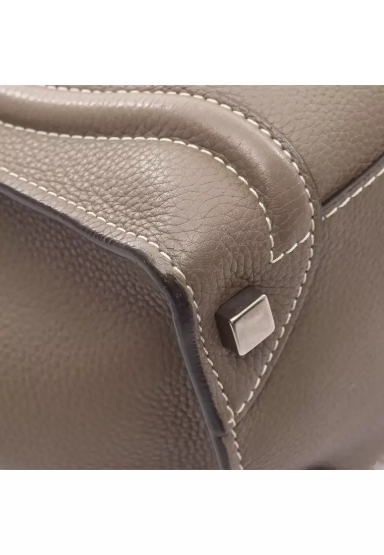 Pre-Loved Celine luggage micro shopper Handbag tote bag leather Gray brown